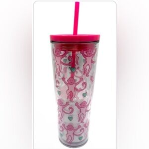 Starbucks+ Roller Rabbit Pink Monkey Pattern Tumbler with Straw